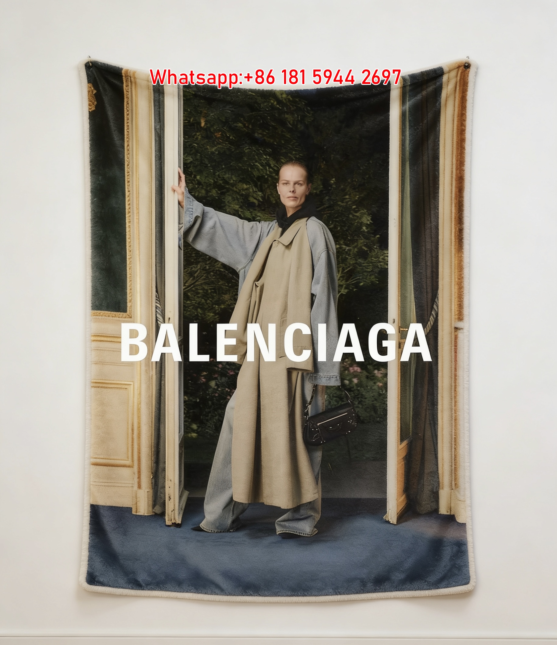 Balenciaga Elegant Layered Style Flannel Throw Blanket for Sofa and Wall Decor BA306